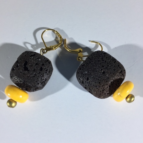 STRONG Lava Rock & Magnesite Stone Dangle Earrings - Picture 1 of 8